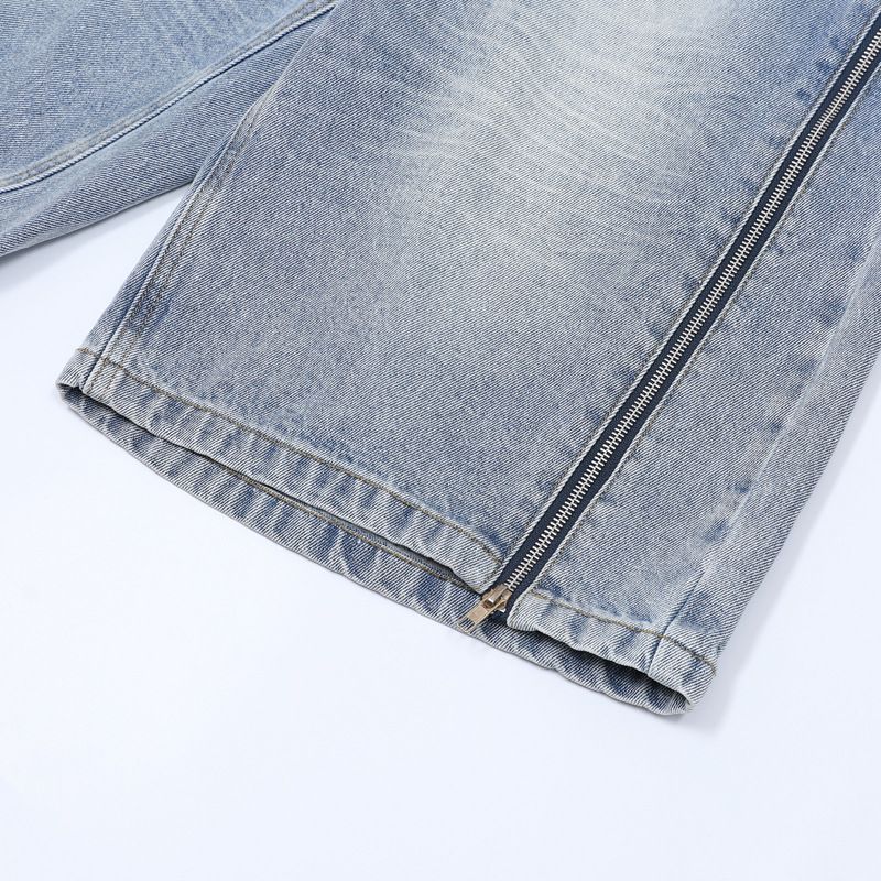 Herrenbekleidung Washed Old Denim Kurzarmjacke Weite Beinhose Anzug Herren Loose Summer Ins Denim Anzug_voghion.com