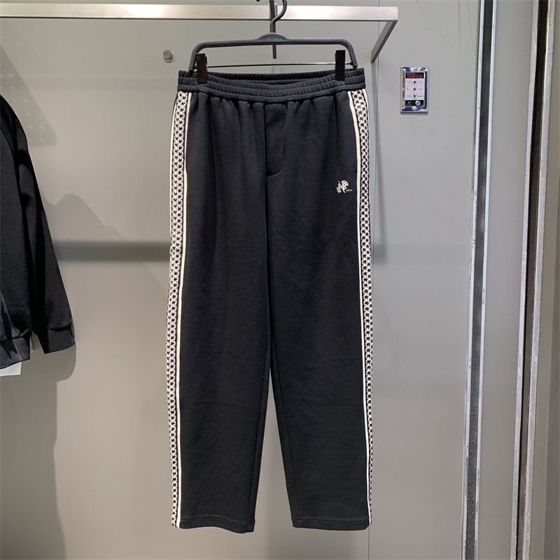 Man's clothing Knit jacquard ribbon splicing sportswear suit men's handsome stylish zip-up sweatpants_voghion.com