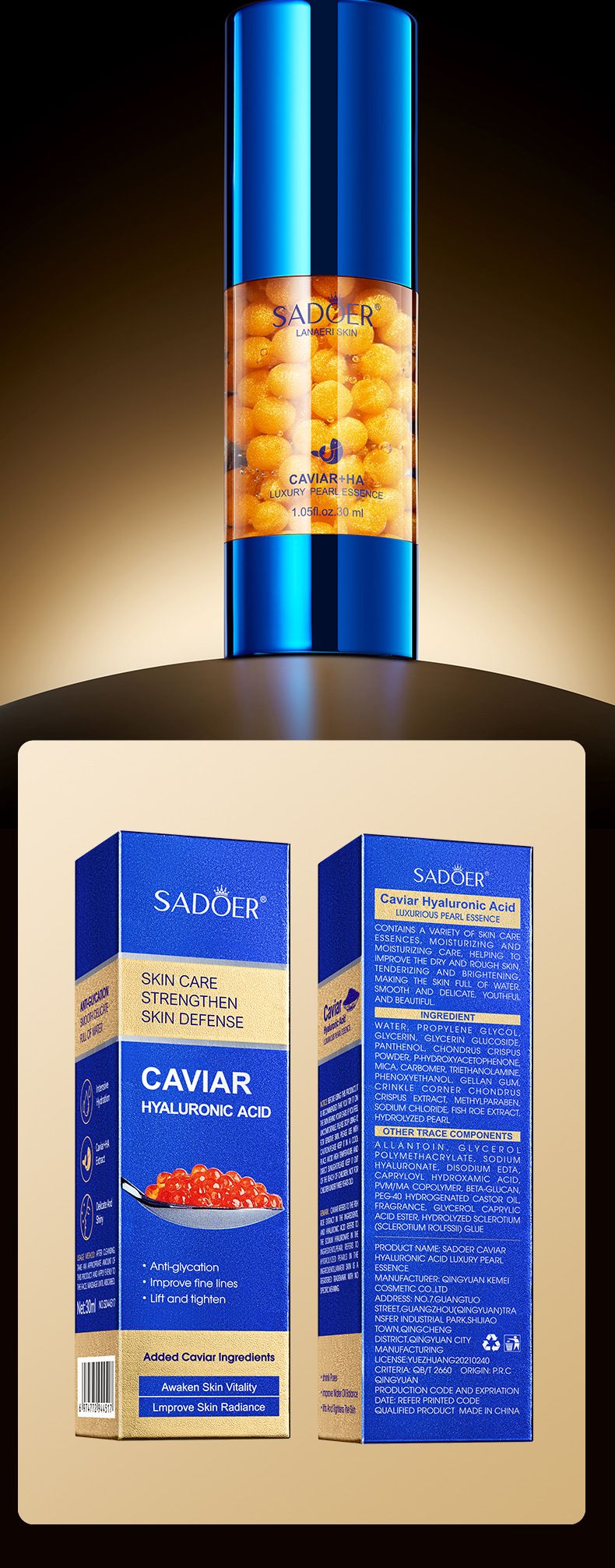 Full English Caviar Pearl Essence 30ml SADOER Hyaluronic Acid Hydrating Moisturizing Nourishing_voghion.com