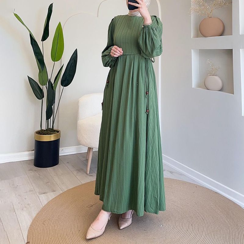 Damenkleeder Moslemescht Ronnhals-Lanternärm-Mantel Elegant a komfortabelt Kleed_voghion.com