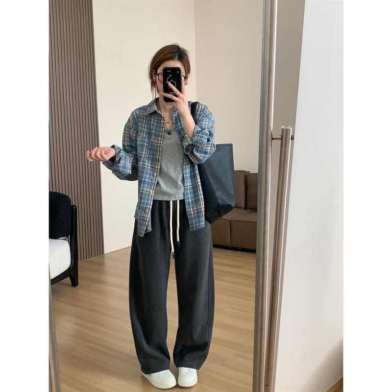 Giacca da donna a maniche lunghe in plaid blu spazzolato per ragazza 2025 primavera e autunno, nuova maglia elegante retrò francese con design_voghion.com