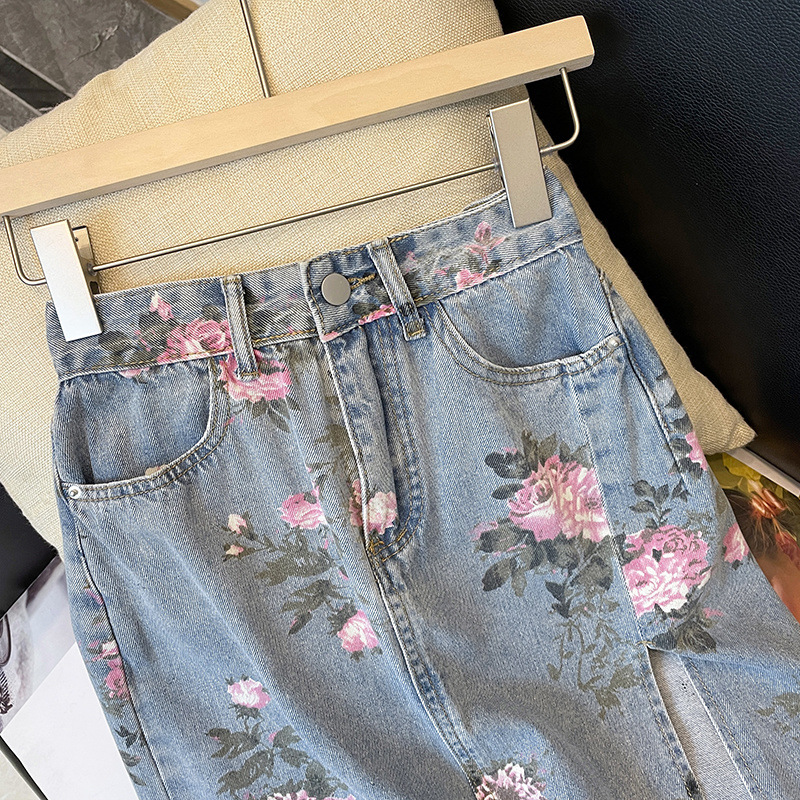 Damska, wszechstronna, wąska spódnica z denimu w stylu retro. Damska spódnica midi w dużych rozmiarach, zawiązywana na biodrach_voghion.com