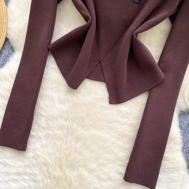 Women's Clothing Long Sleeved Sweater Design Niche Split Button Elegant Long Sleeve Knit Top For Women – Fall Staple With Split Hem & Button Detail_voghion.com