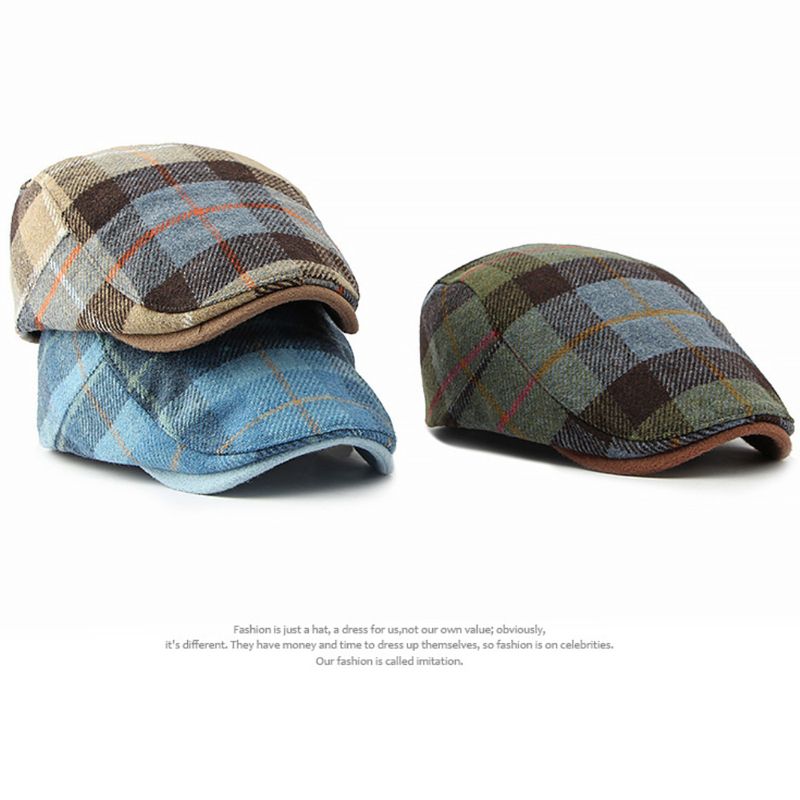 Großer Sale HT4319 Berets Herbst Winter für Männer Frauen Plaid Künstler Maler Wolle Baskenmütze Hut Männlich Weiblich Schiebermützen_voghion.com