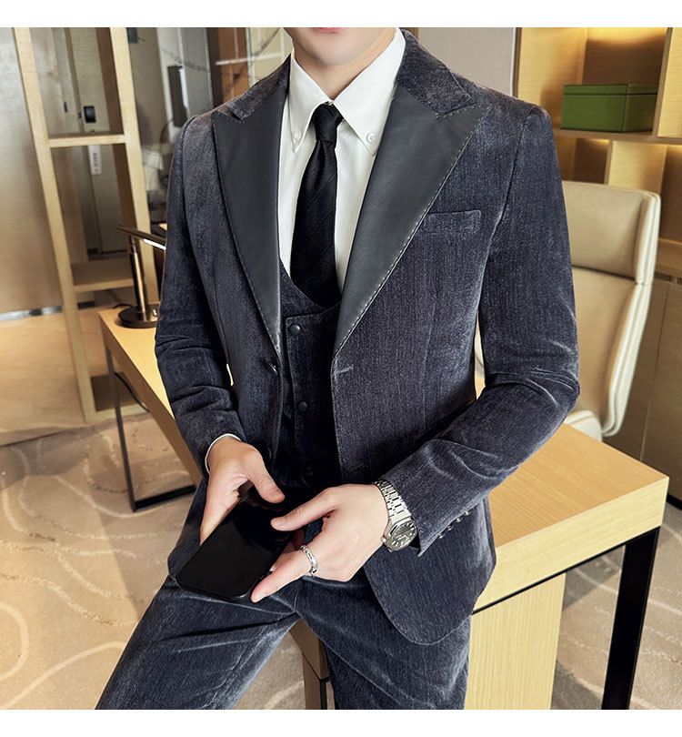 Męska odzież jesień i zima designerskie skórzane garnitury retro wysokiej klasy moda slim fit trzyczęściowe garnitury_voghion.com