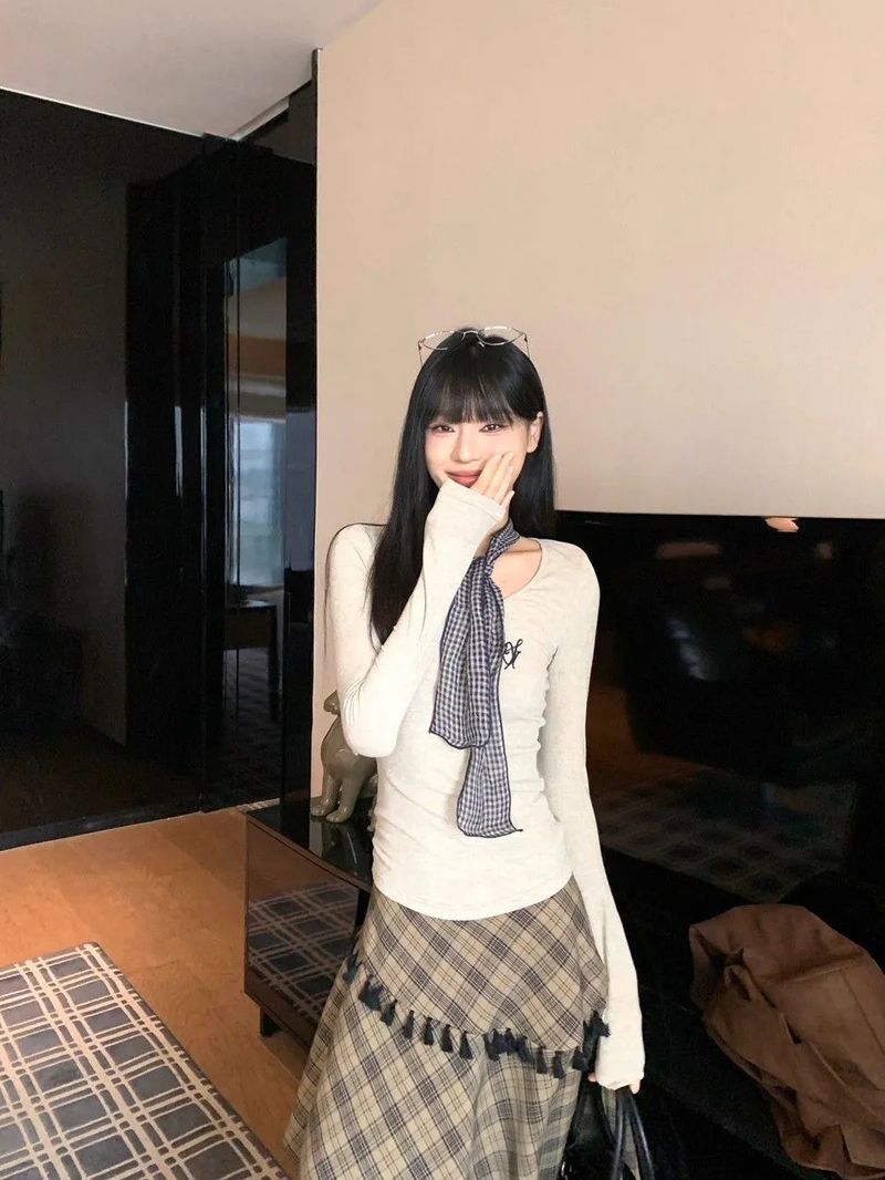 Ragazza Originale Qualità Tre Pezzi Set Per Donna Retro Autunno Inverno Nuovo Completo Giacca Scamosciata Base Camicia Gonna Scozzese_voghion.com