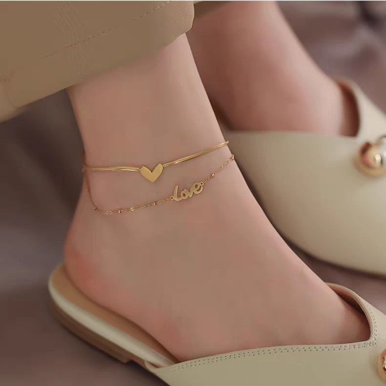 Cavigliera elegante per coppia, in acciaio al titanio, resistente allo sbiadimento, con cuore, versatile, design di nicchia, 520, regalo per fidanzata._voghion.com