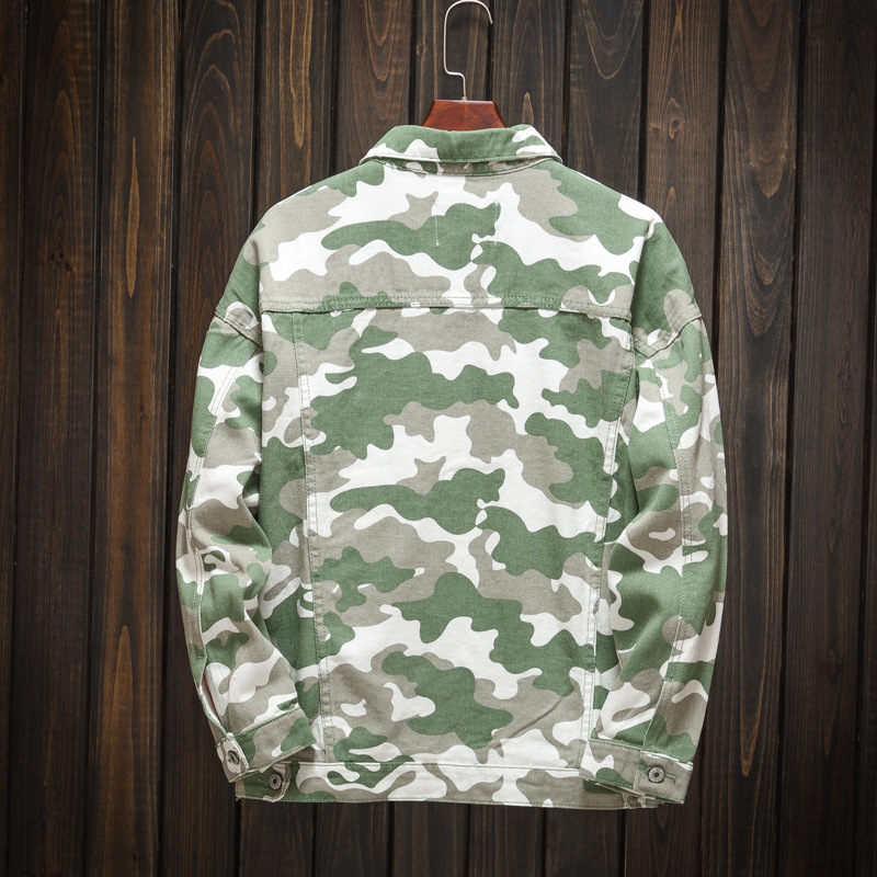 CT Trendy Men's Spring And Autumn Camouflage Green Casual Jacket Drop Shoulder Military Loose Personality Denim Coat_voghion.com