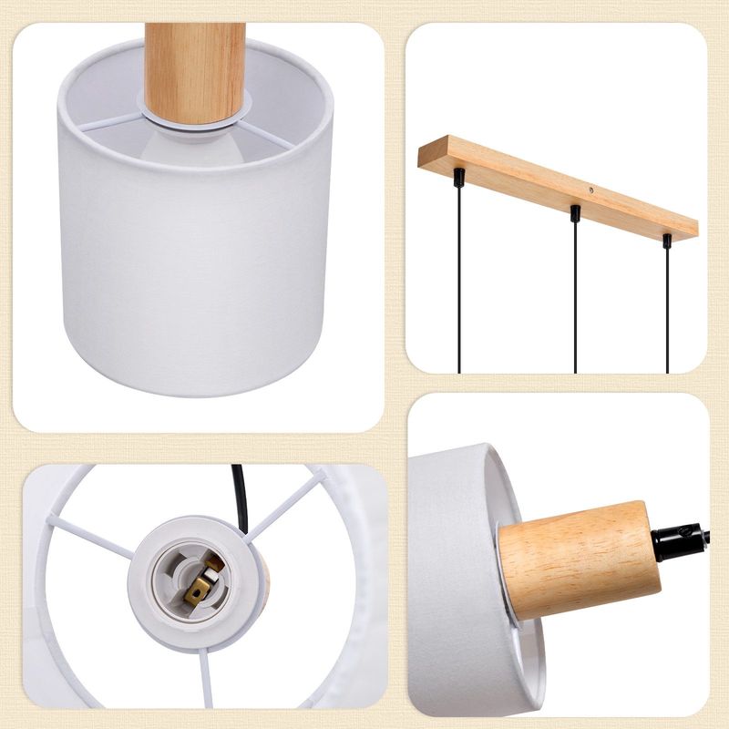 Glitzerlife Pendelleuchte Weiß Esstisch Hängelampe Holz - Vintage E14 Hängeleuchte Rustikal Hängend Pendellampe Stoffschirm Für Küche Wohnzimmer Arbeitszimmer_voghion.com