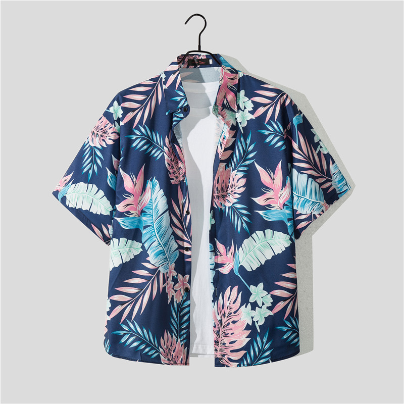 Herre Hawaii seaside strand feriedress herre løs pluss størrelse par trendy kortermet blomsterskjorte tilfeldig todelt sett_voghion.com