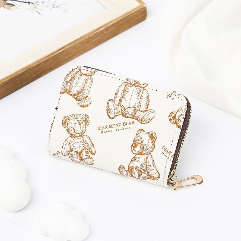 Card Bag Card Cases Fashion Cartoon Bear Print Accordion Card Holder Coin Purse Large Capacity Zipper Accordion Card Holder Card Holder_voghion.com
