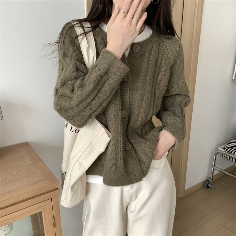 Warm and soft glutinous twisted sweater coat for women autumn and winter new Japanese lazy style loose short knitted cardigan top_voghion.com