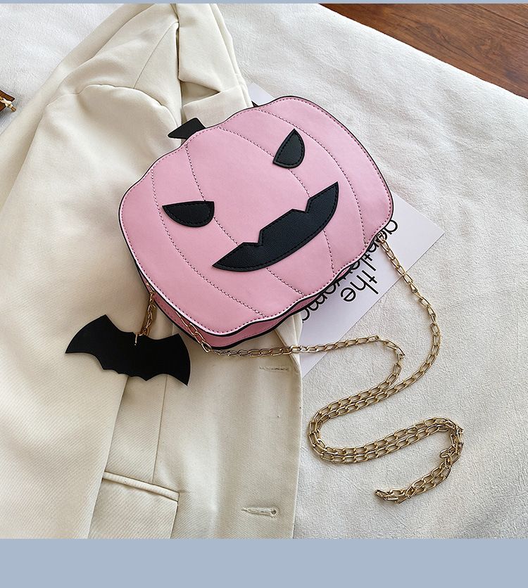 Borsa a tracolla con zucca glitterata a tema Halloween per donna - Borsa a tracolla in PU riflettente retrò con tasche con cerniera, accessorio alla moda e divertente_voghion.com
