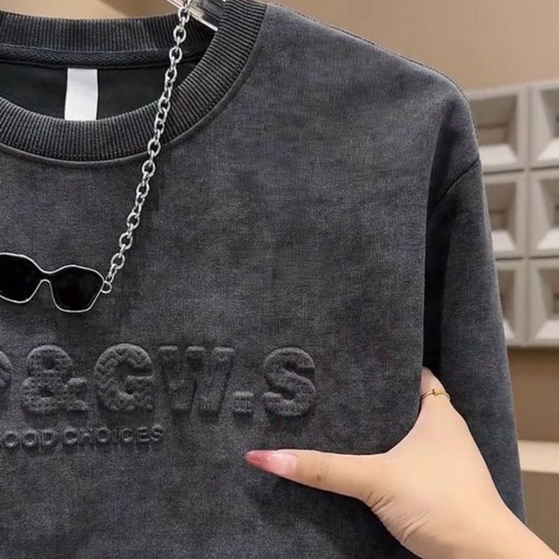 2025 Frühling Herbst Winter Vielseitiger Trendy Pullover Stahldruck Brief Top Herren Langarm Casual Fashion Fleece_voghion.com