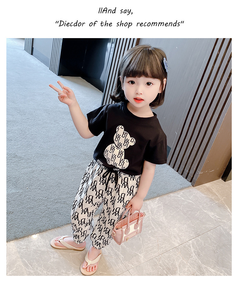 Set de două piese pentru băieți și fete, vară nouă, pantaloni casual, lejer, cu imprimeu, tricou, mărime mică și medie, la modă, pentru copii mari_voghion.com