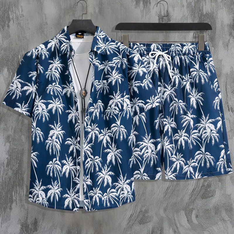 Herrenbekleidung Sommer Kurzarm Herrenhemd Meer Strand Urlaub Freizeit Lose Shorts Herrenbekleidung Trend_voghion.com
