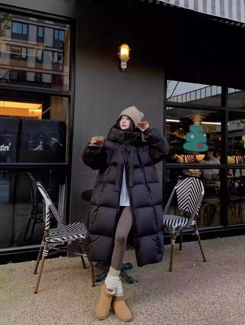 Langer, wattierter Damenmantel, warm, lockere Passform, Polyester-Baumwoll-Mischgewebe, mit Polokragen, Übergröße, erhältlich in Beige, Schwarz, Braun, Khaki_voghion.com