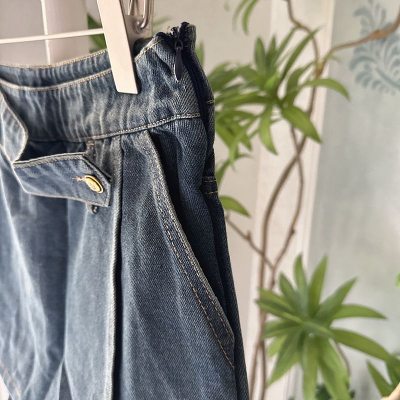 Damenbekleidung Anzug lässig Jeanshemd unregelmäßiger Jeansrock Hose zweiteiliger Anzug_voghion.com