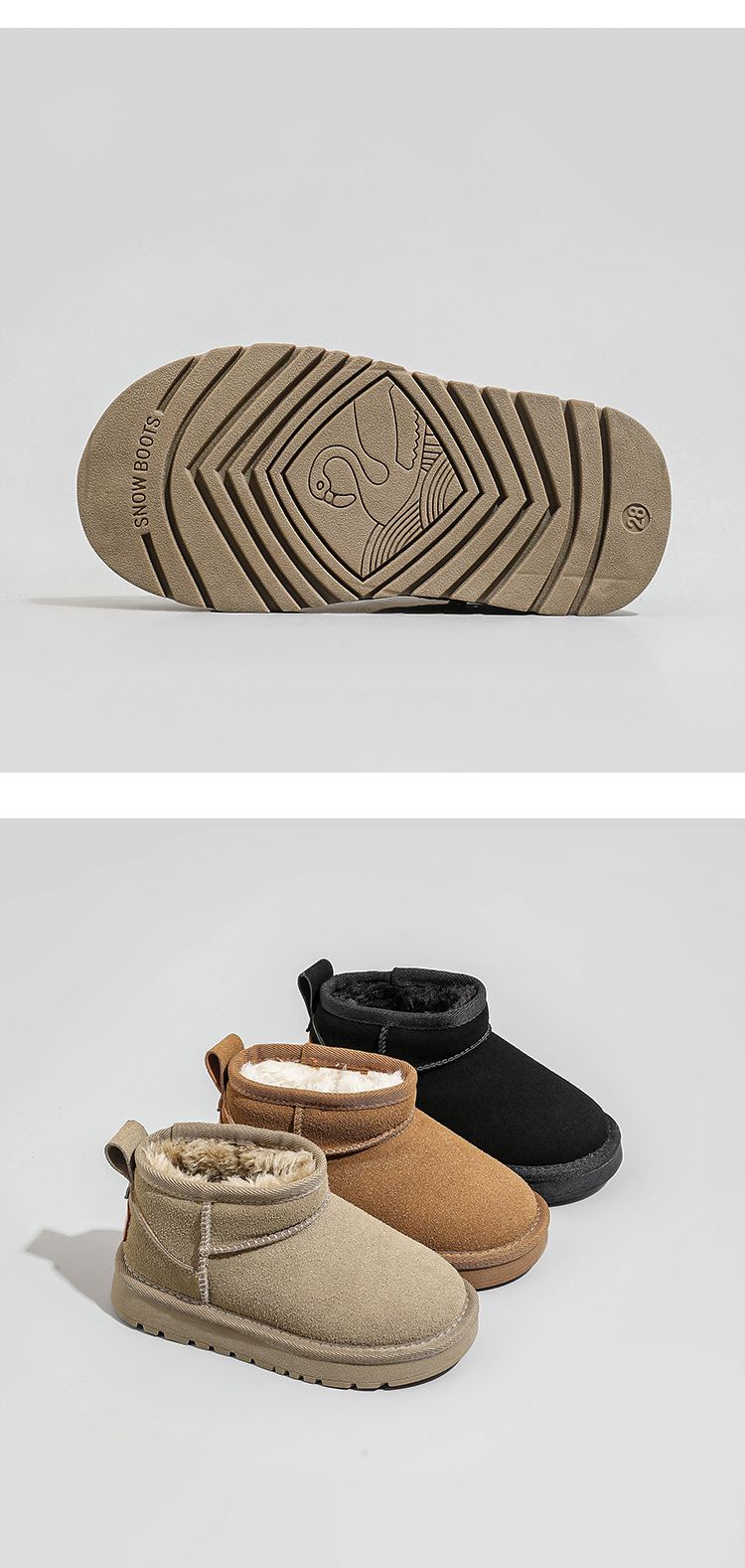 Koreanske barnesko i størrelse 26-41, snøstøvler, vinter, nye, tykke bomullssko for mellomstore og store barn._voghion.com