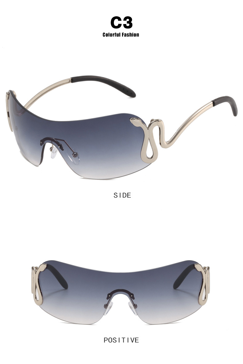 Unisex Spirit käärme yksiosaiset aurinkolasit Muotipersoonalliset aurinkolasit Fashion Y2K aurinkolasit_voghion.com