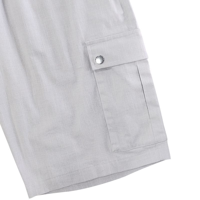 Pantalones cortos casuales de playa de lino con nudo de bambú para hombre de American Amikaji Outdoor Tactical Workwear de verano_voghion.com