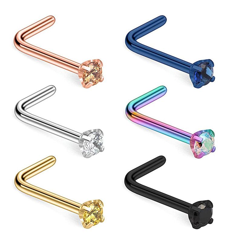 Titanium basisstud 7-vormige S-vormige diamant ingelegde zirkonia ring roestvrij staal piercing neussieraad_voghion.com