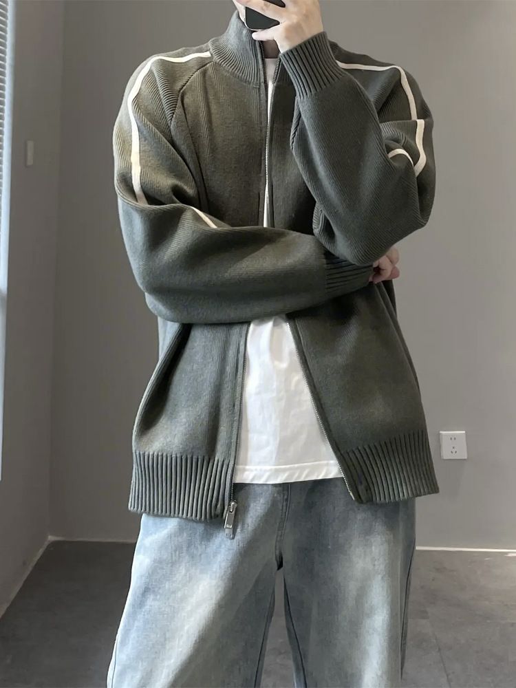 Strickcardigan für Jungen, trendige Herrenjacke für den Frühling 2025, neuer Stehkragen, lockerer, vielseitiger Freizeitpullover_voghion.com