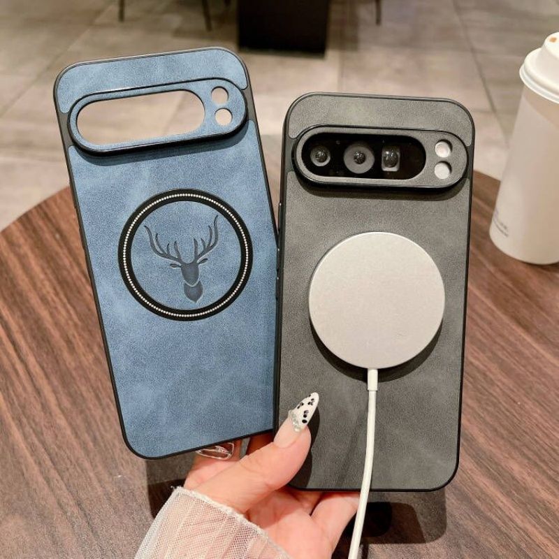 Simple Slim Matte Deer Head Wireless Charging Magnetic Case For Google Pixel 9 8 7 Pro 9A 8A 7A Leatehr Cover Coque_voghion.com