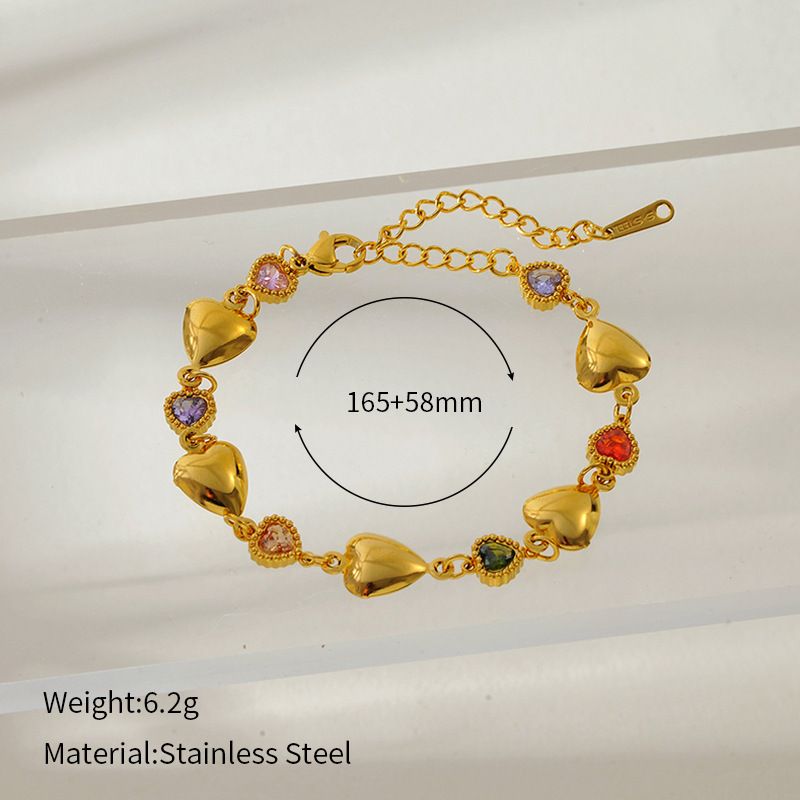 Color Diamond Love Splicing Bracelet Women's Fashion Versatile High-end Feeling Gold-plated Stainless Steel Jewelry_voghion.com