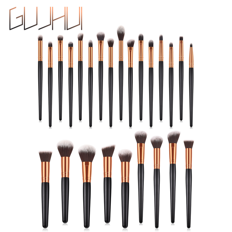 Set di pennelli per trucco da 25 pezzi, pennello per cipria, pennello per fard, pennello per ombretto, strumenti per trucco in oro nero GUJHUI_voghion.com
