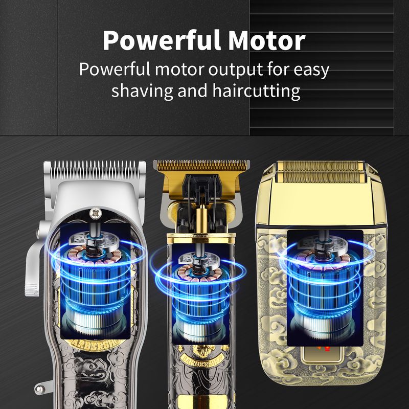 Professional Hair Clipper & Trimmer Set – Digital Display, 3-6H Runtime, Waterproof Blades For Bald Fades, Beard & Pet Grooming (12 Configurations)_voghion.com