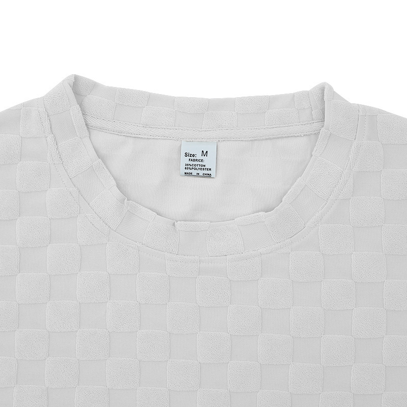 Man's clothing Men's summer jacquard check short sleeve T-shirt loose large size straight leg casual shorts set_voghion.com