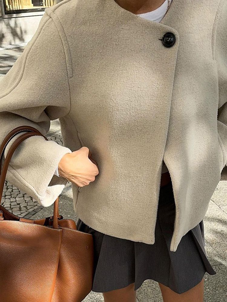 Elegante Einknopf-Wollmischungsjacke für Damen - Lässiger Kurzmantel mit Rundhalsausschnitt, langen Ärmeln - Vielseitige Oberbekleidung für Herbst und Winter I_voghion.com