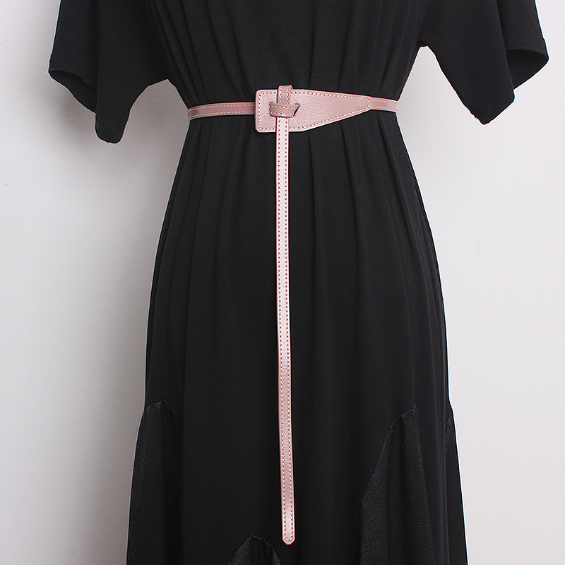 2022 new style simple two-layer cowhide knotted thin belt fashionable and versatile decorative dress waist slimming girdle_voghion.com