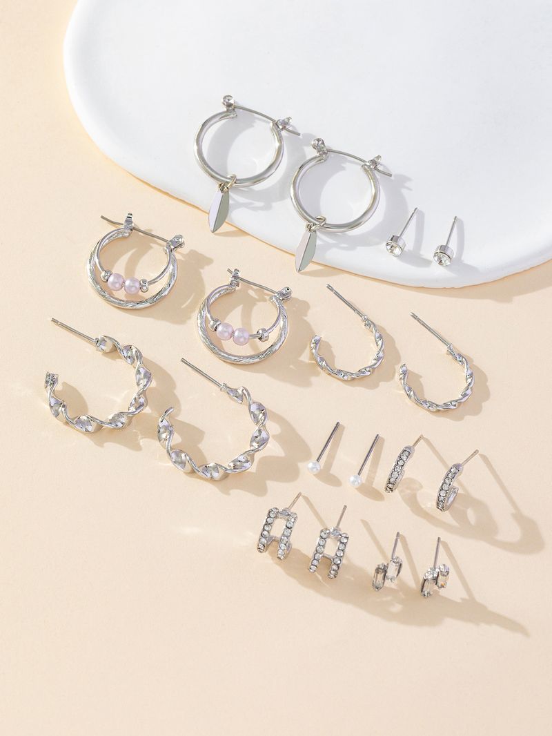 Women’s Jewelry Set Fashion Hot Selling Gold And Silver Color Preserving Large Earrings Pearl Crosses Multiple Pairs Of Women's Earring Sets_voghion.com