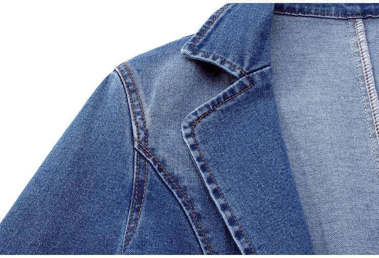 Women's Slim Fit Denim Blazer Jacket With Notched Lapel Single Button Open Front Casual Spring Autumn Coat_voghion.com