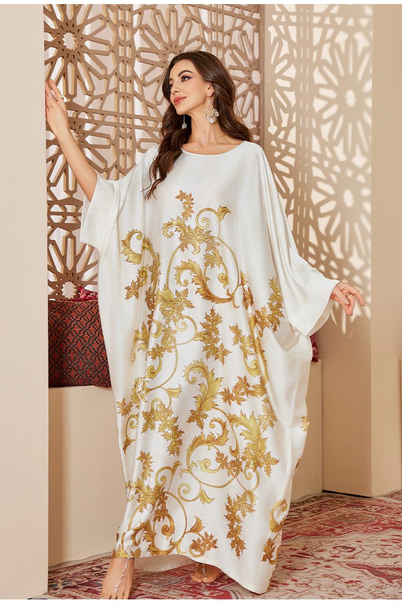 Damen Nachtwäsche Frühling und Herbst Mitte Wunderschönes bedrucktes Nachthemd Lose Lange Robe_voghion.com
