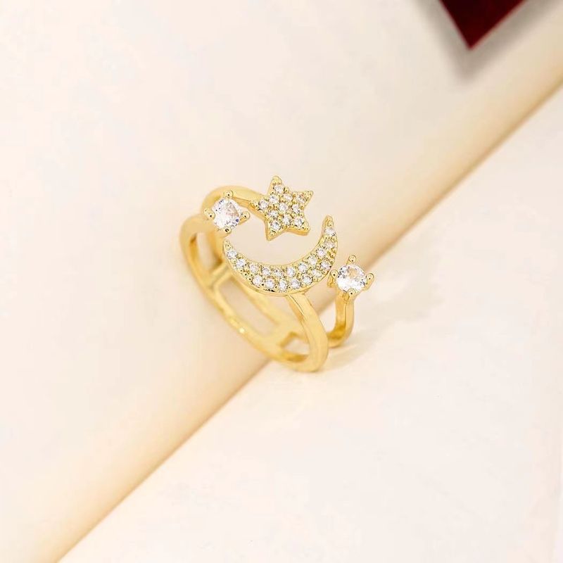 Anello aperto versatile con stella e luna, di alta qualità, di lusso, leggero e alla moda, da donna, con zirconi_voghion.com