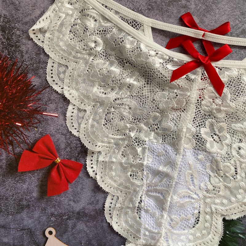 Women's Intimates New Bow Deep V Jacquard Two Piece Sexy Lingerie_voghion.com