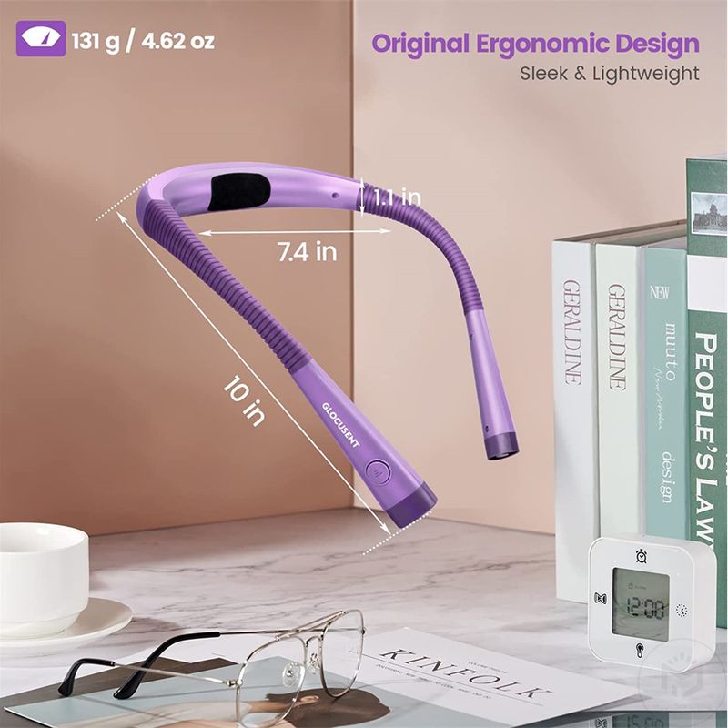 Luce di lettura a LED di alta qualità per il collo, luce per libri, luce di lettura a letto, 3 colori, 6 livelli di luminosità, luce di lettura ricaricabile tramite USB_voghion.com