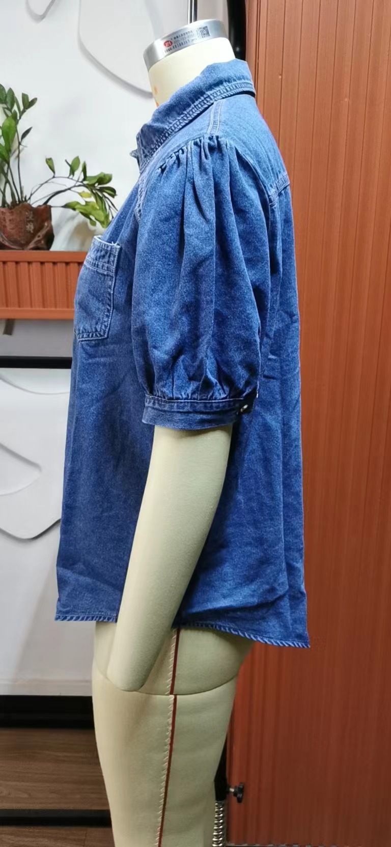 vielseitiges Prinzessinnenärmel-Revers dünnes Jeanshemd lässiges Top trendige Frauen_voghion.com