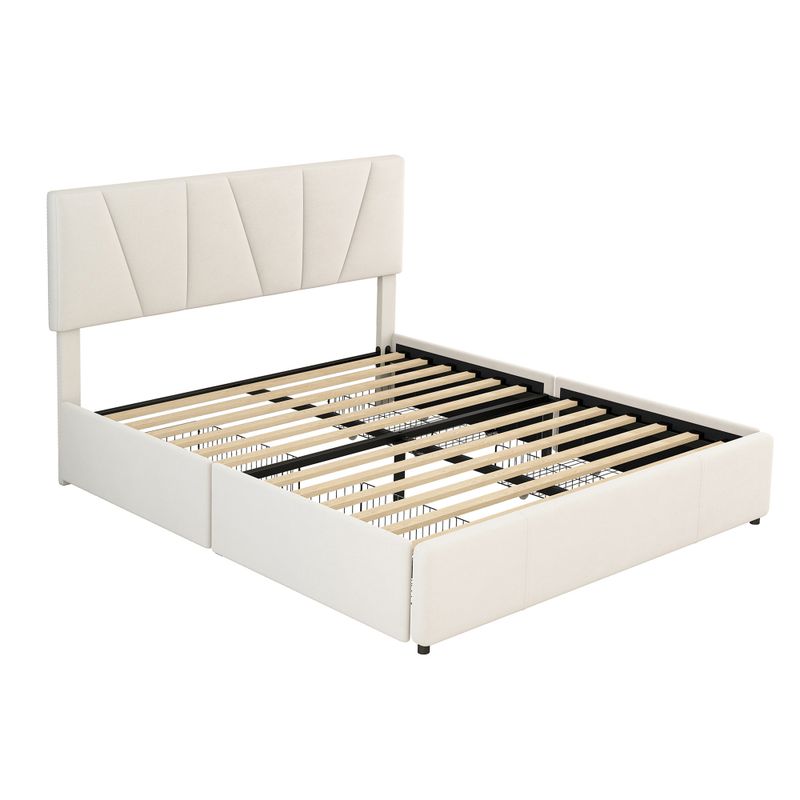 Plateforme de Polster Double taille, avec deux lames de protection sur deux côtés, tête de lit polyvalente, Beige (140x200cm)_voghion.com