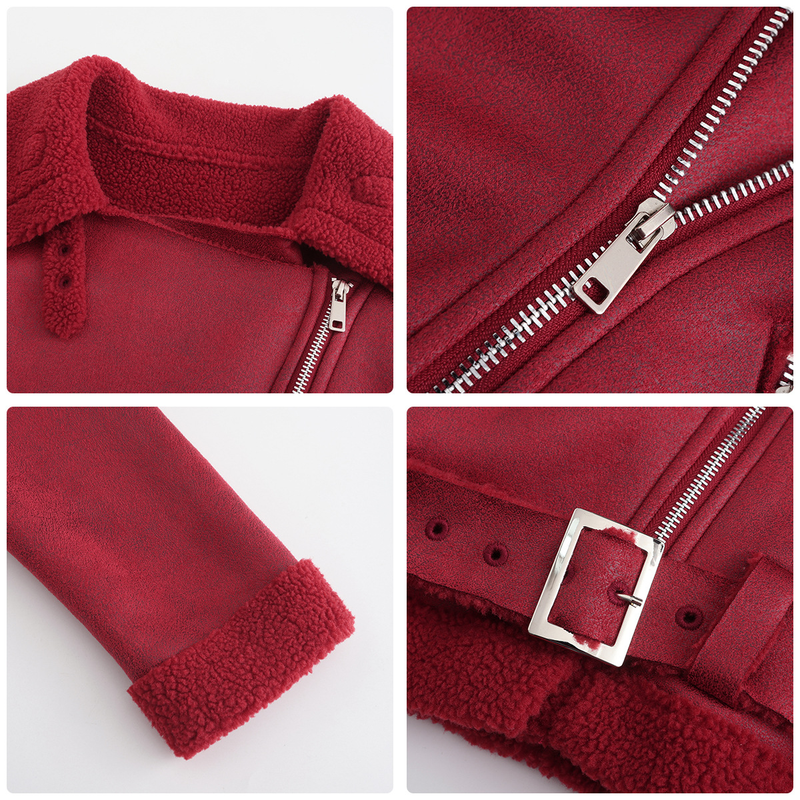 Damenbekleidung Herbst und Winter Pelz Integrierte warme Wildlederjacke Ledermantel Gürtel Reversmantel_voghion.com