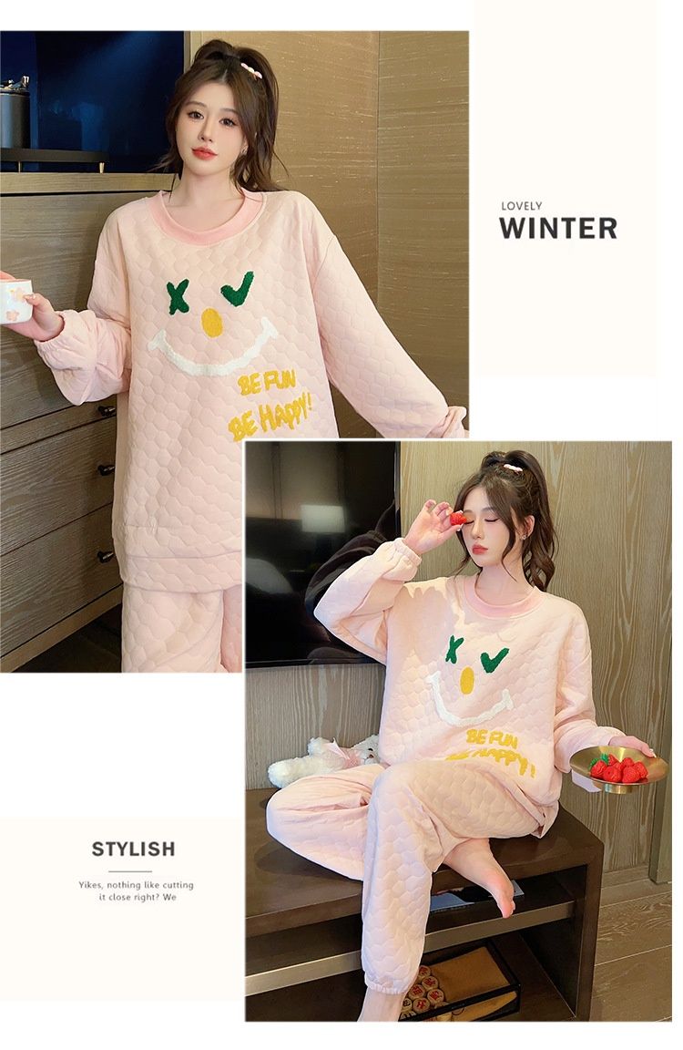 cotton sandwich pajamas women, sweet cartoon long sleeved pants autumn and winter, plus size 230 pounds home_voghion.com