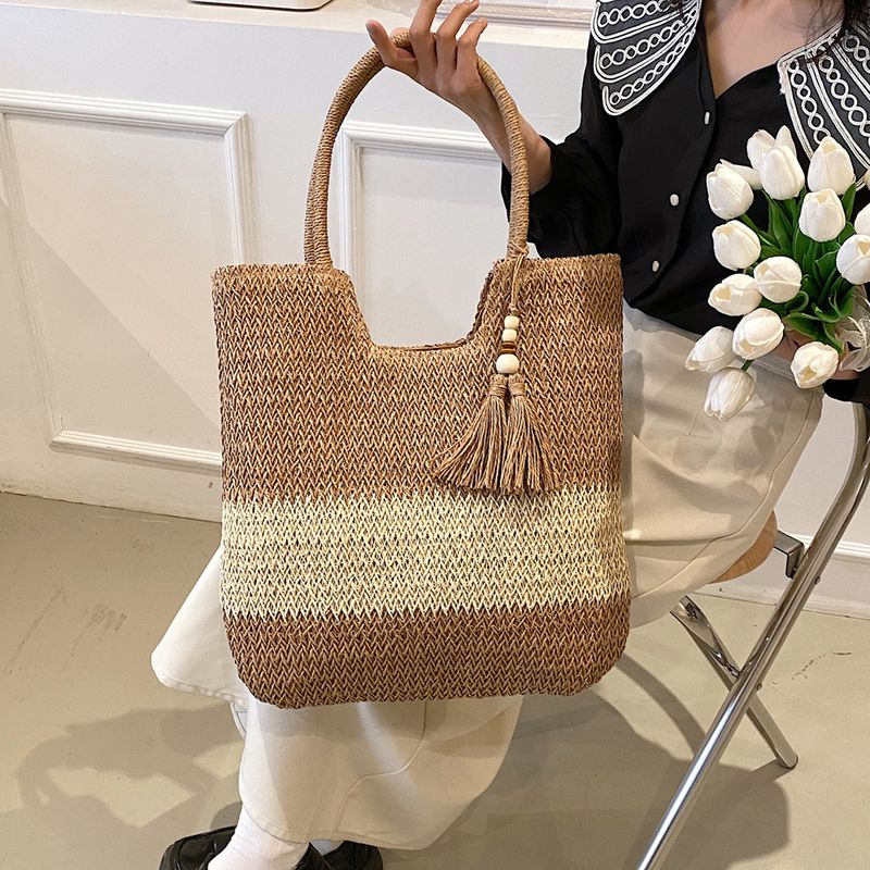 Borse tote estive in paglia intrecciata con nappe a spalla grande per borsette e borsette da donna Borsa da spiaggia in rafia Boho in rattan_voghion.com