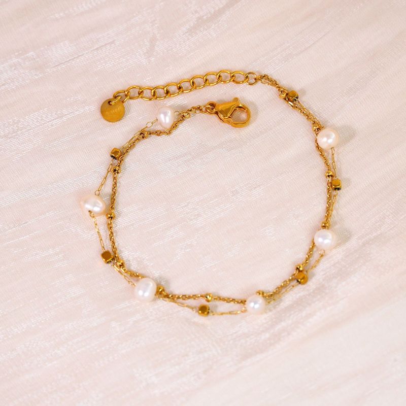 Ins Style Light Trendy Fünfzackiger Stern Herz Natürliche Perle Perlen Doppelschicht Gestapelt Titan Stahl 14K Gold_voghion.com