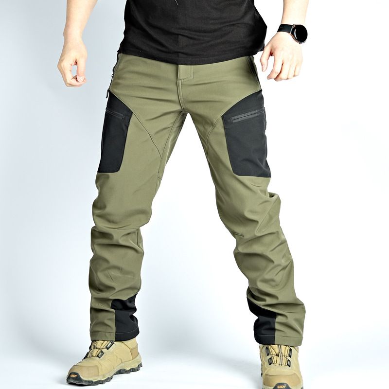 Spodnie taktyczne Rhino 2.0 Soft Shell – spodnie outdoorowe z wieloma kieszeniami i podszewką z polaru (zieleń wojskowa/czarne, S-XXXL)_voghion.com