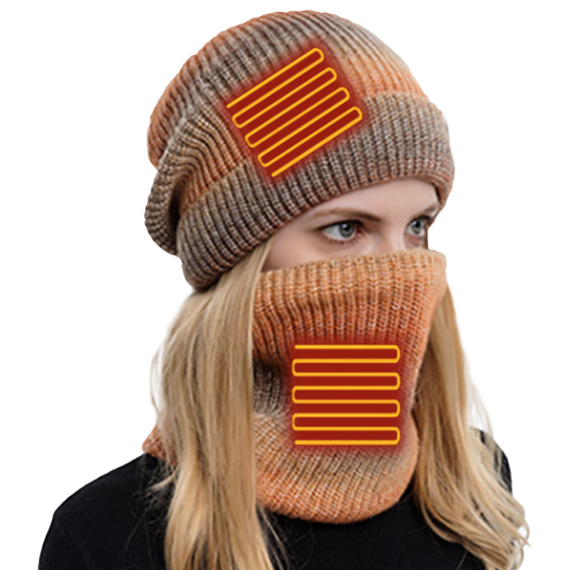 Bekleidungszubehör USB-Elektroheizung Warme Heizmütze Schal Outdoor Strickmütze Schal Zweiteiliges Set Universal Winter Warmer Schal_voghion.com