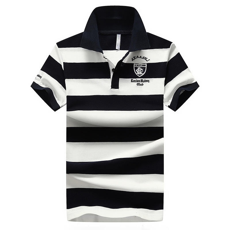 Nya sommarkläder för män, kortärmad pikétröja i bomull Mode randig T-shirt Utrikeshandel Plus Size Lapel_voghion.com