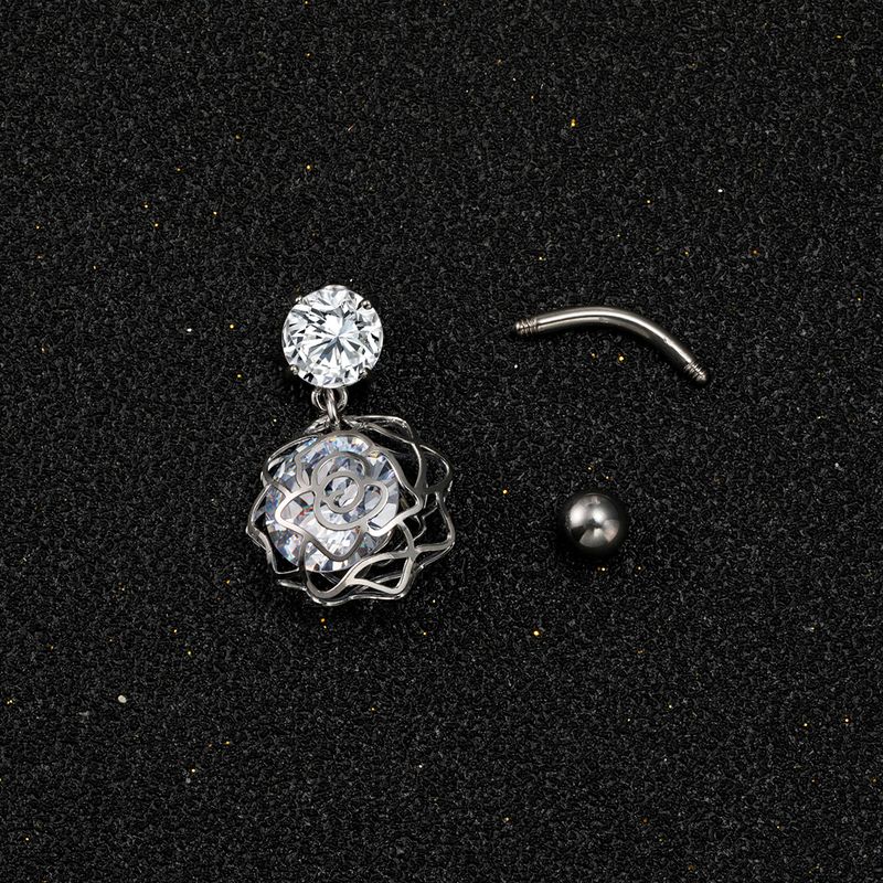 Piercing per ombelico a forma di fiore - Gioielli per il corpo in zirconia cubica, design di moda di nicchia (acciaio chirurgico 316L, 14G/16G, ipoallergenico)_voghion.com